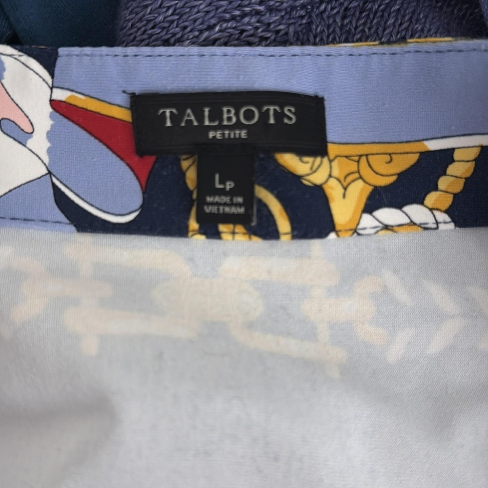 Talbots Dress Womens LP Navy Nautical Print Shift 3/4 Sleeve Stretch Petite - Picture 3 of 10